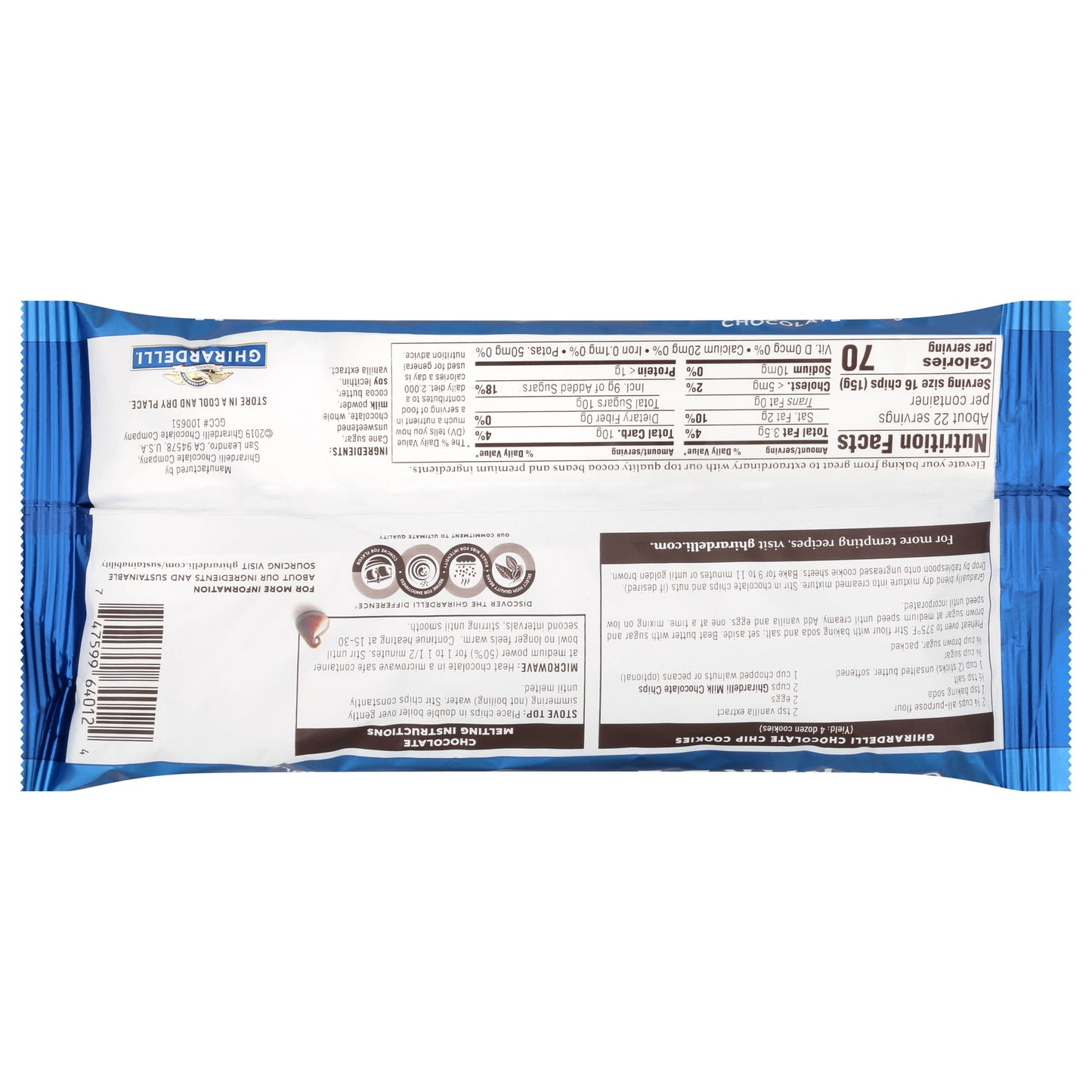GHIRARDELLI Milk Chocolate Premium Baking Chips, Chocolate Chips for Baking, 11.5 oz Bag
