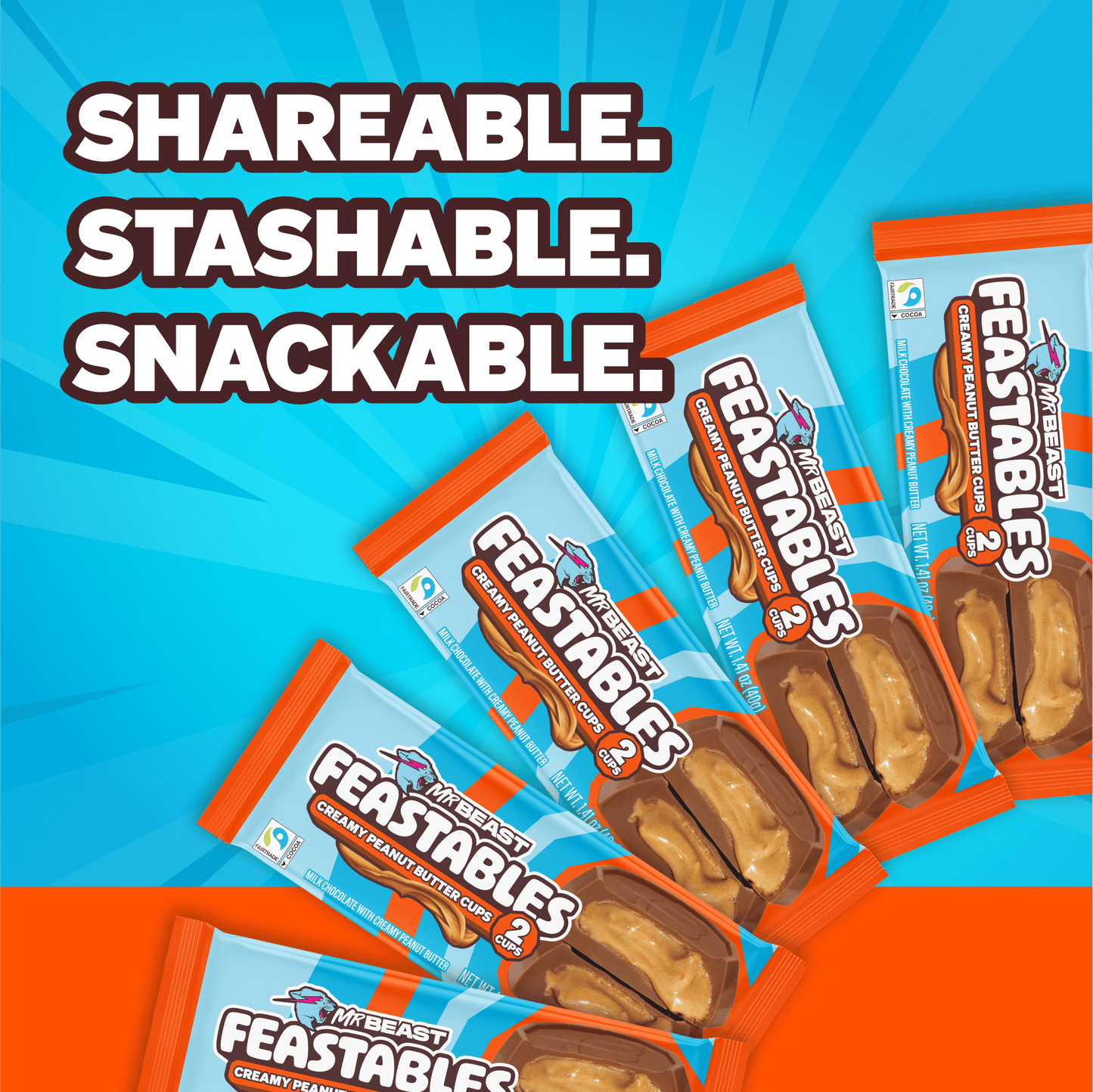 Feastables MrBeast Chocolate Peanut Butter Cups, 1.41 oz (40g), 5 Coun