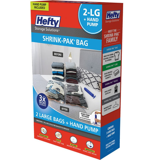 Hefty Shrink-Pak Vacuum Bags-LG w/Hand Pump | Pack of 2