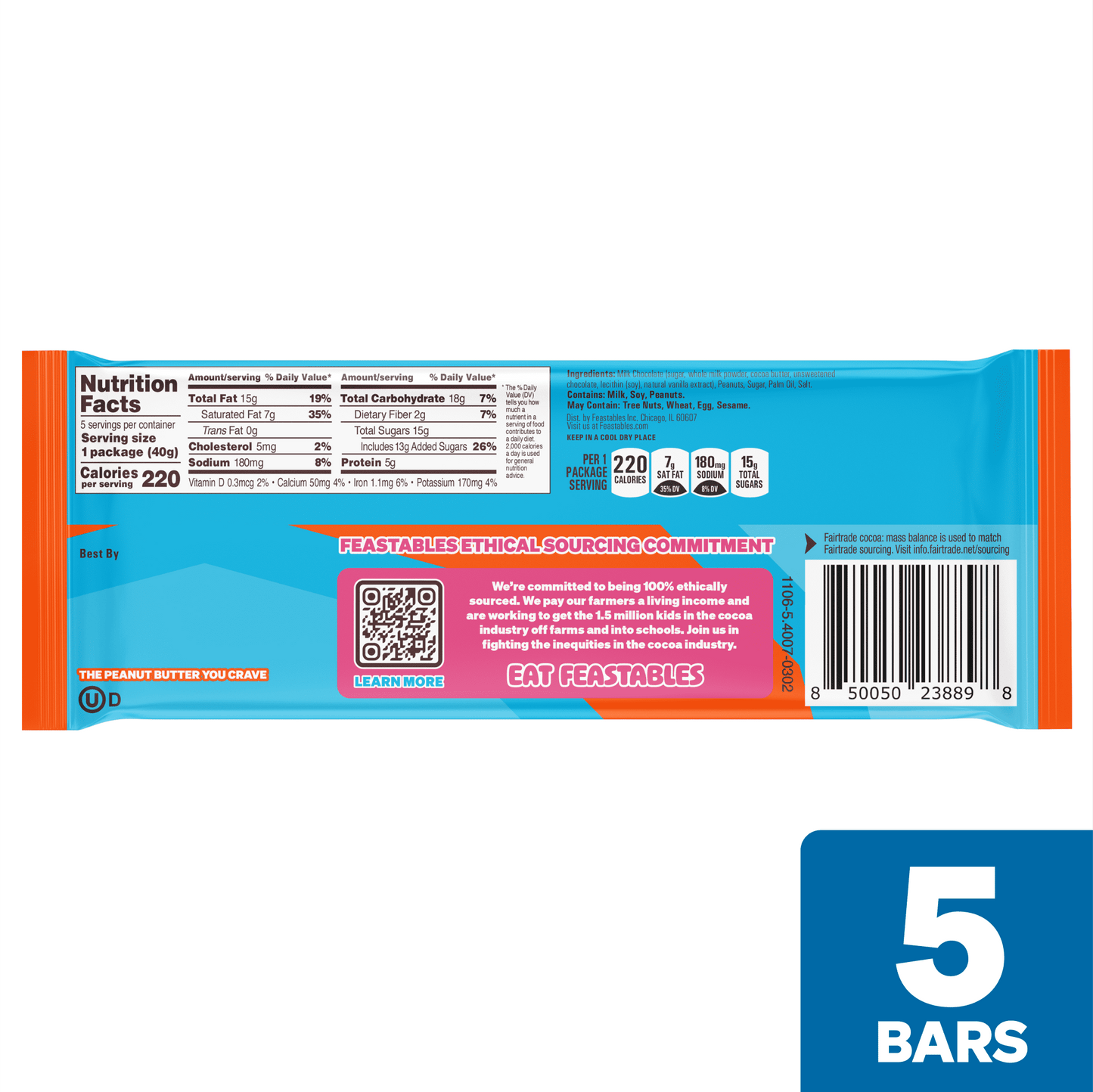 Feastables MrBeast Chocolate Peanut Butter Cups, 1.41 oz (40g), 5 Coun