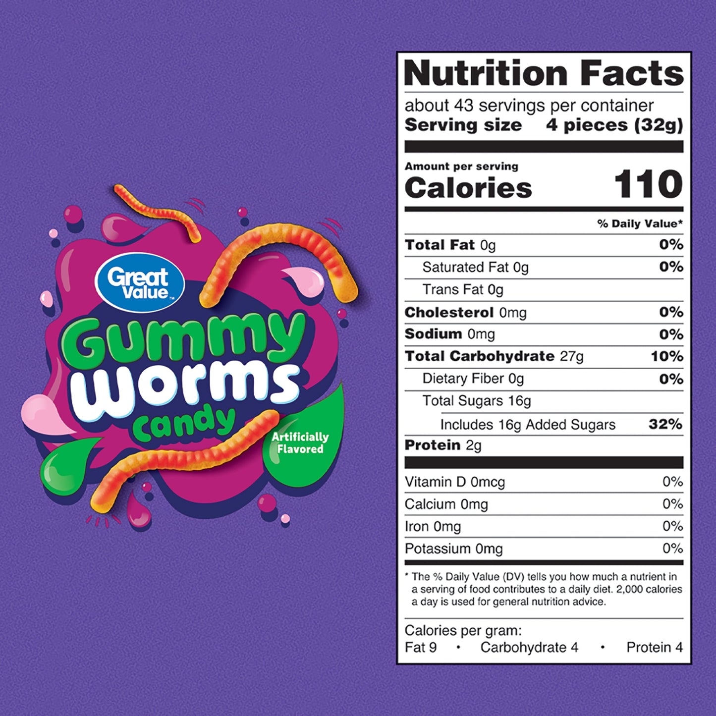 Great Value Gummy Worms Chewy Candy, 48 oz Bag